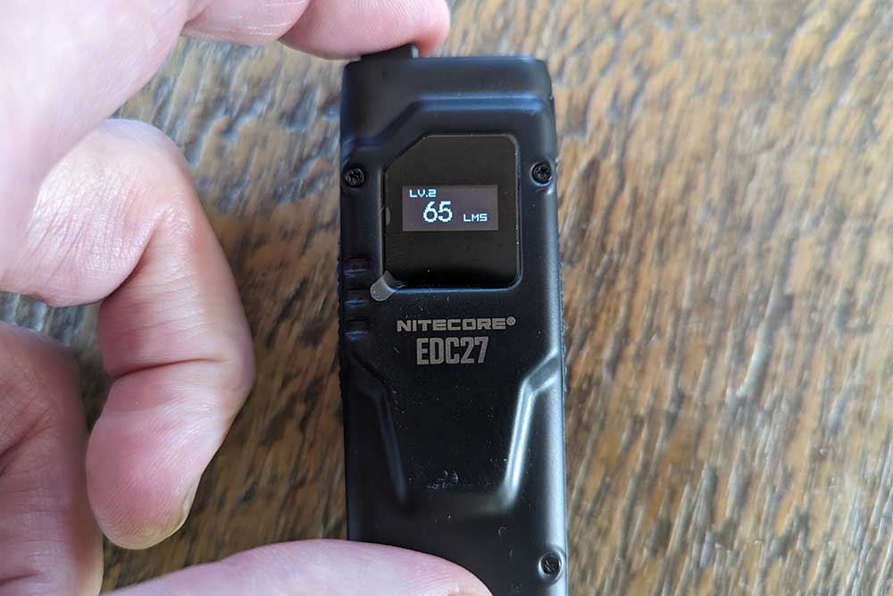 An EDC27 showing the lumens level in the LCD display.