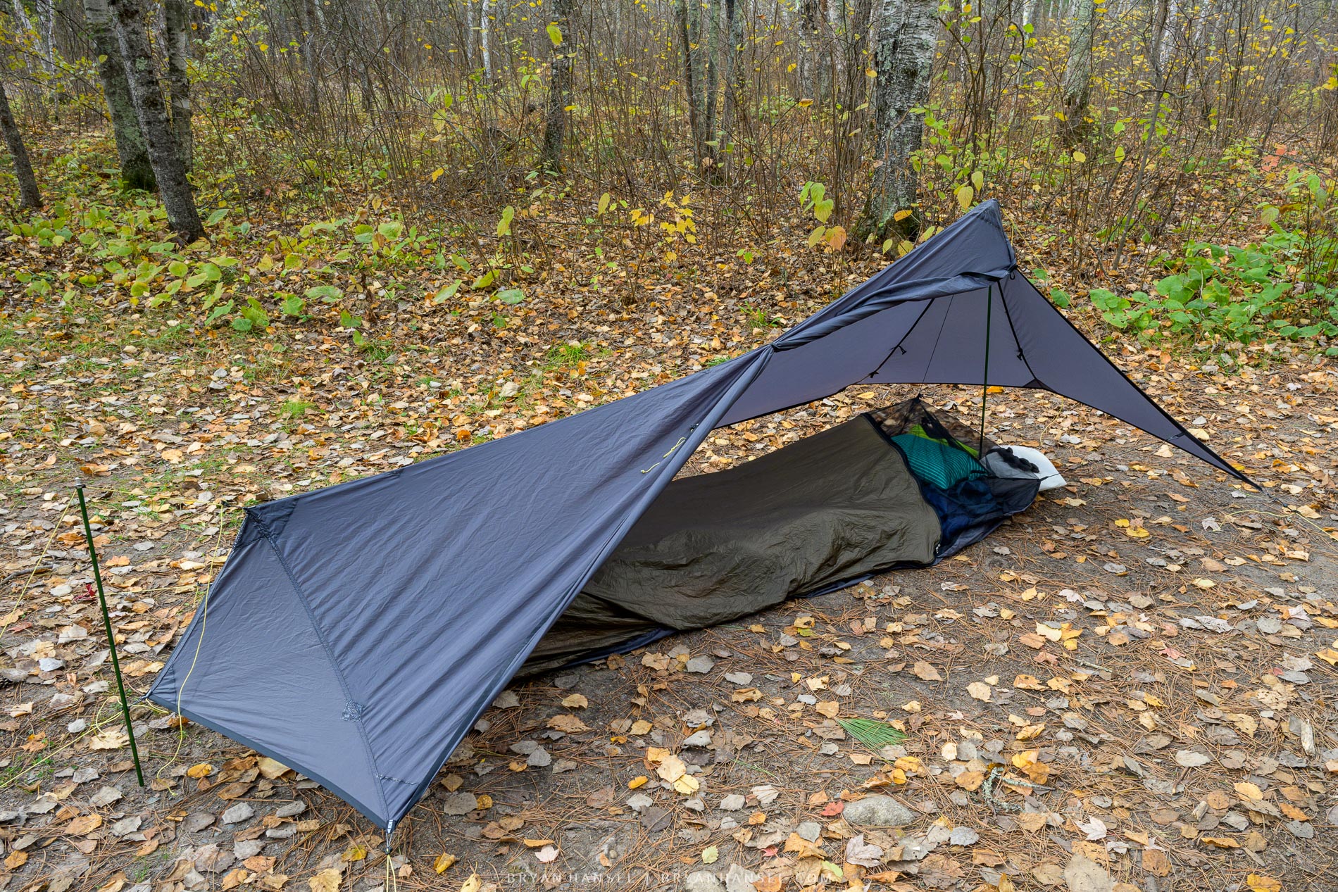 Borah Gear Ultralight Bivy under a tarp.