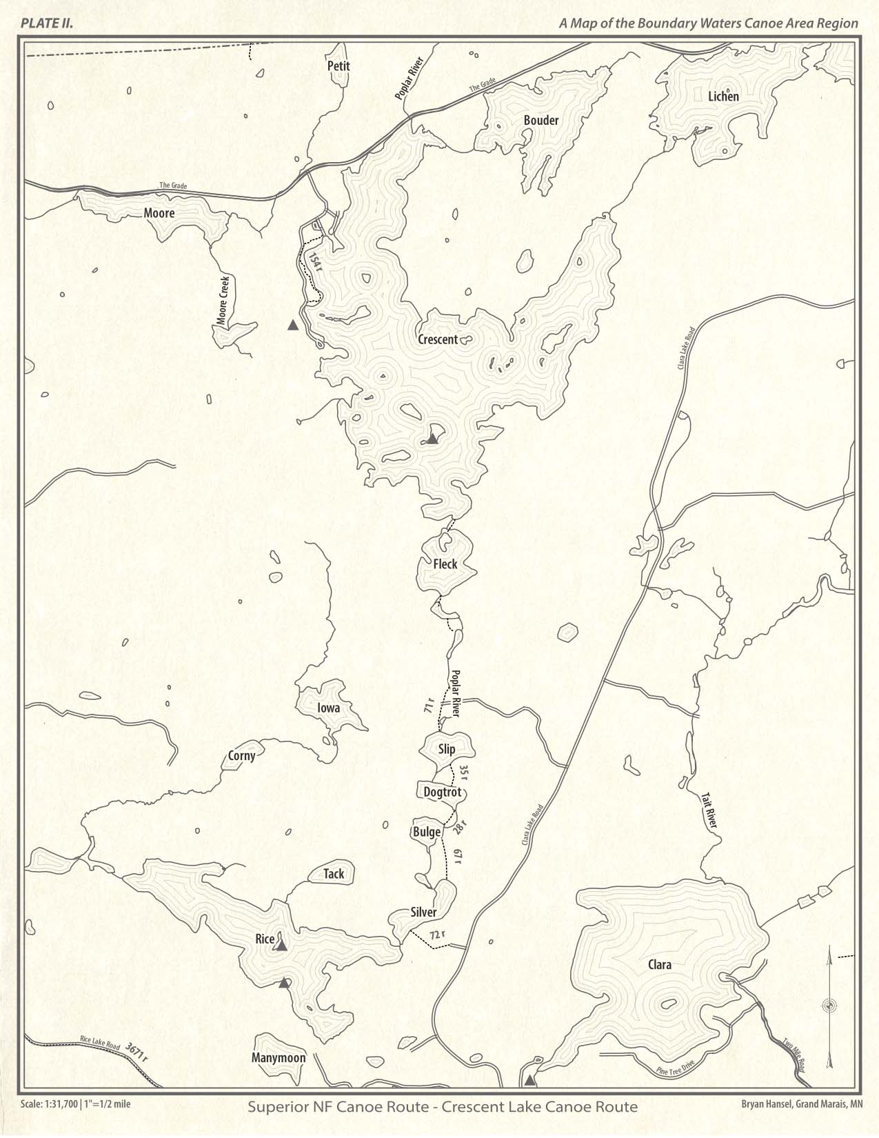 Crescent Lake Canoe Route map made by Bryan Hansel