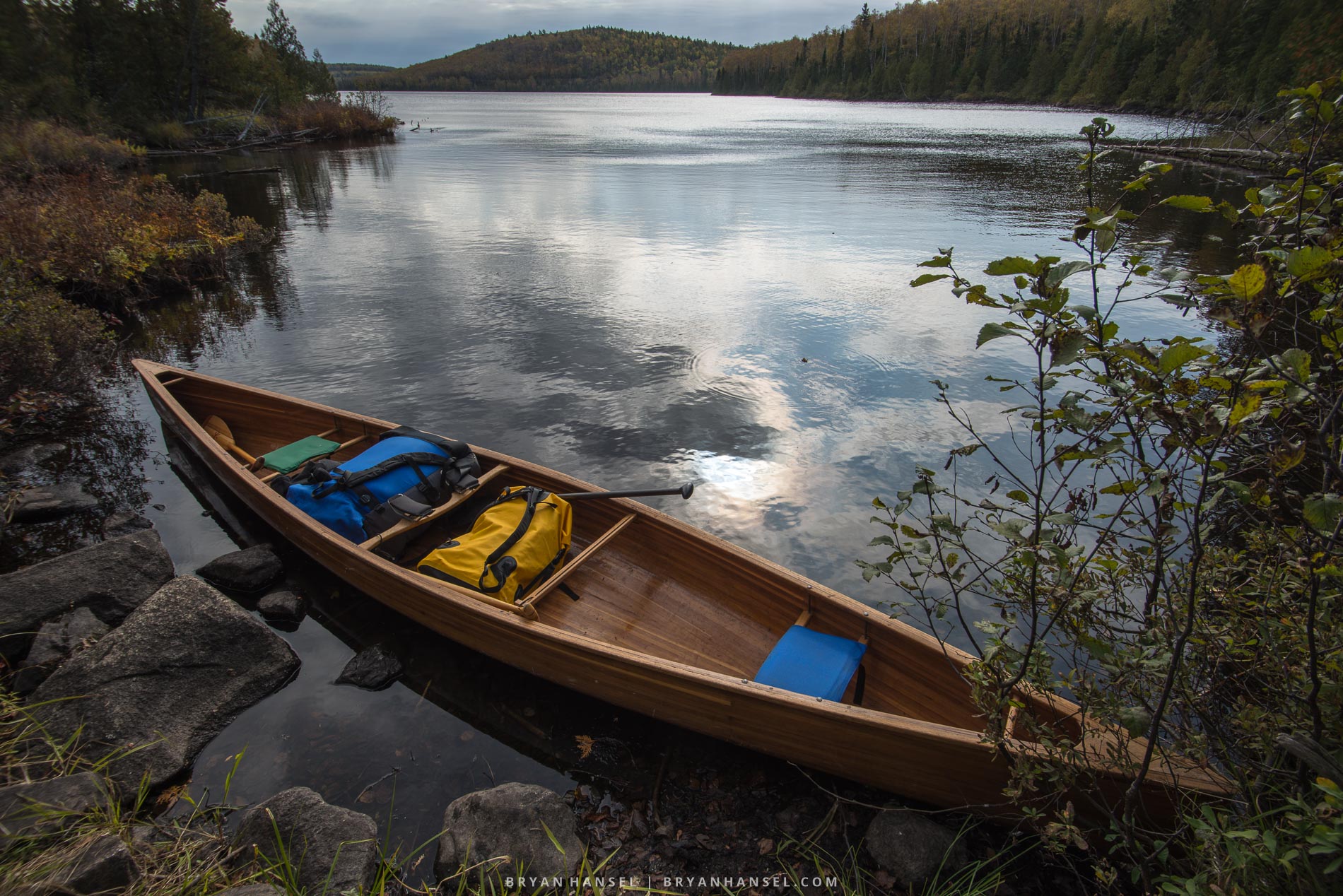 A wooden canoe