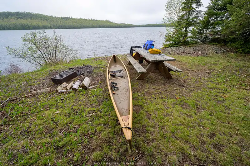 A canoe at a campsite