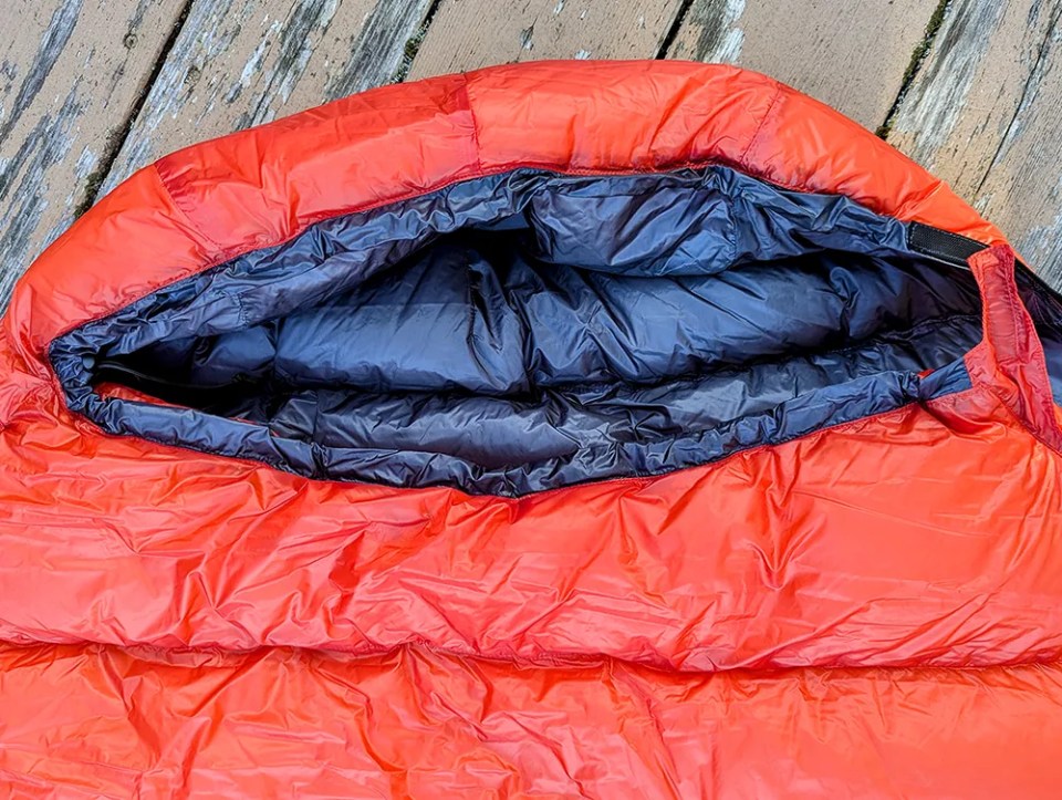 Western Mountaineering FlyLite sleeping bag hood.
