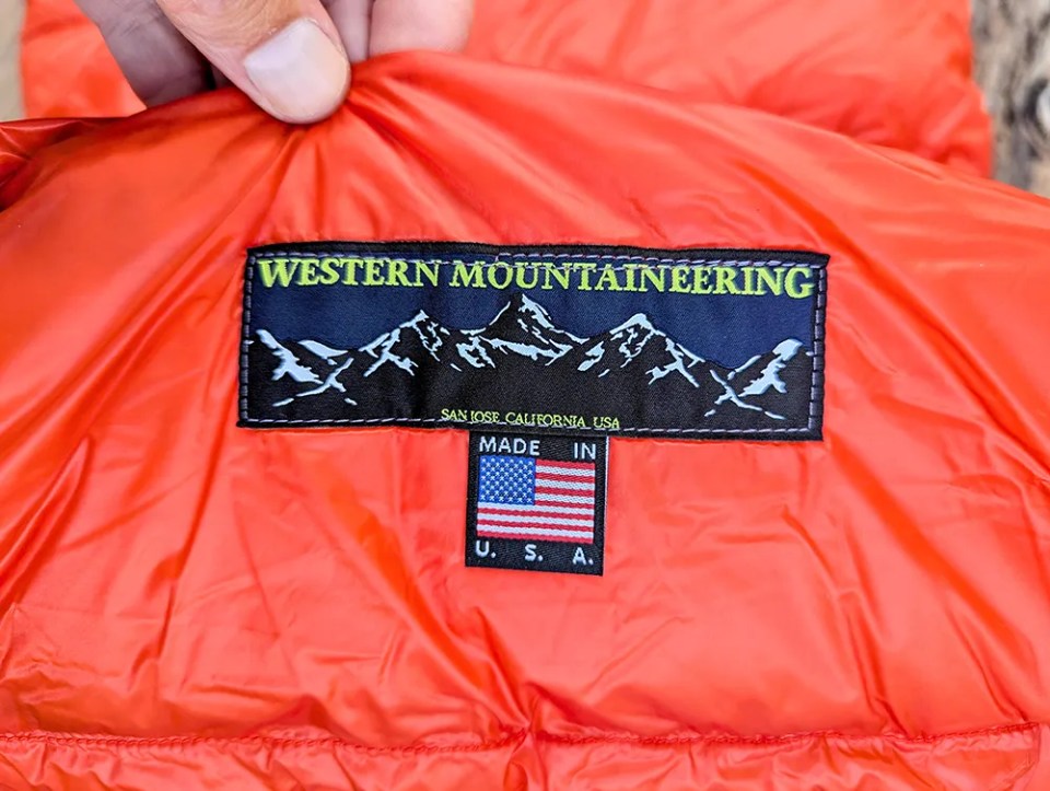 Western Mountaineering label. Made in the USA.