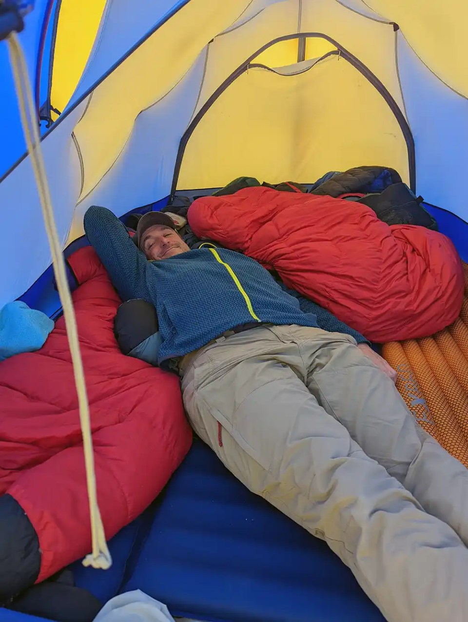 me in a ten with sleeping bags and air mattresses