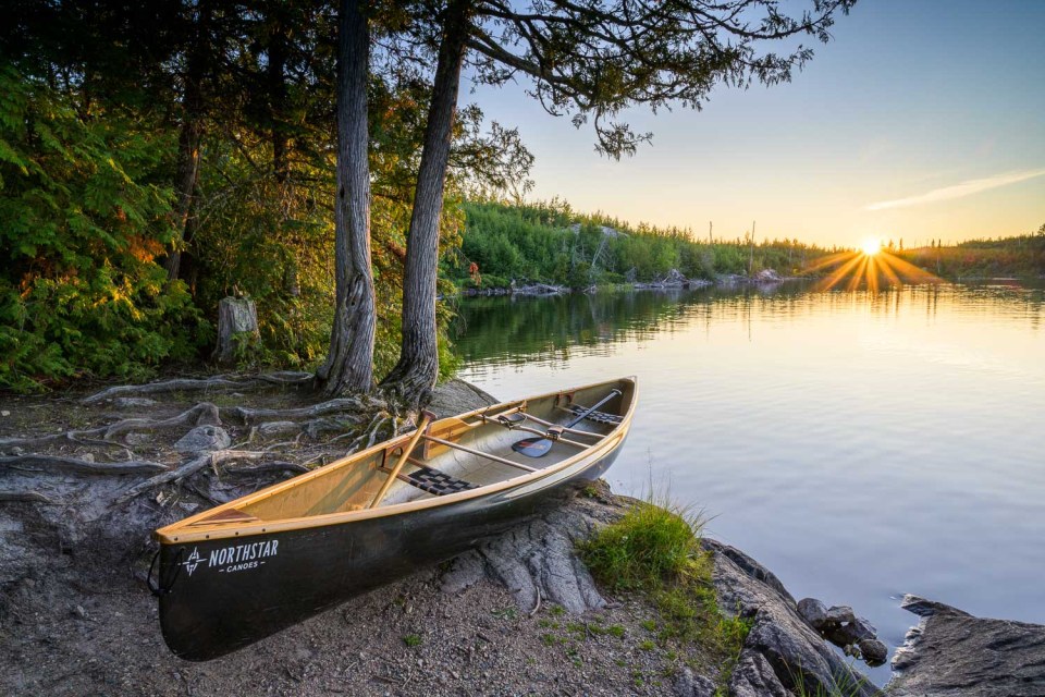 Sunset over a Canoe on Sea Gull Lake